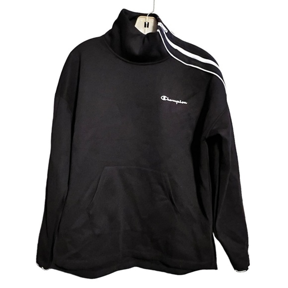 Champion Pullover Black Sweatshirt with Zipper at Neck - Picture 1 of 7